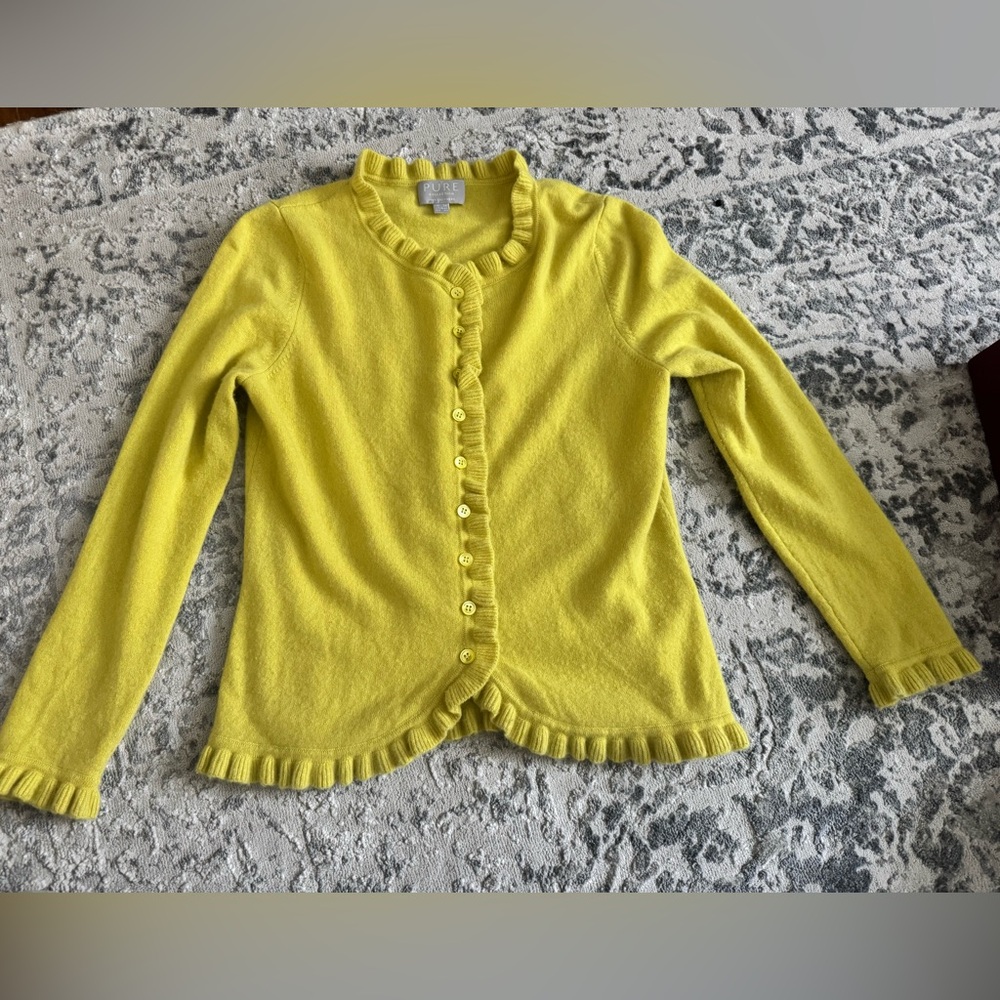 Pure Collection Yellow Ruffled Cardigan